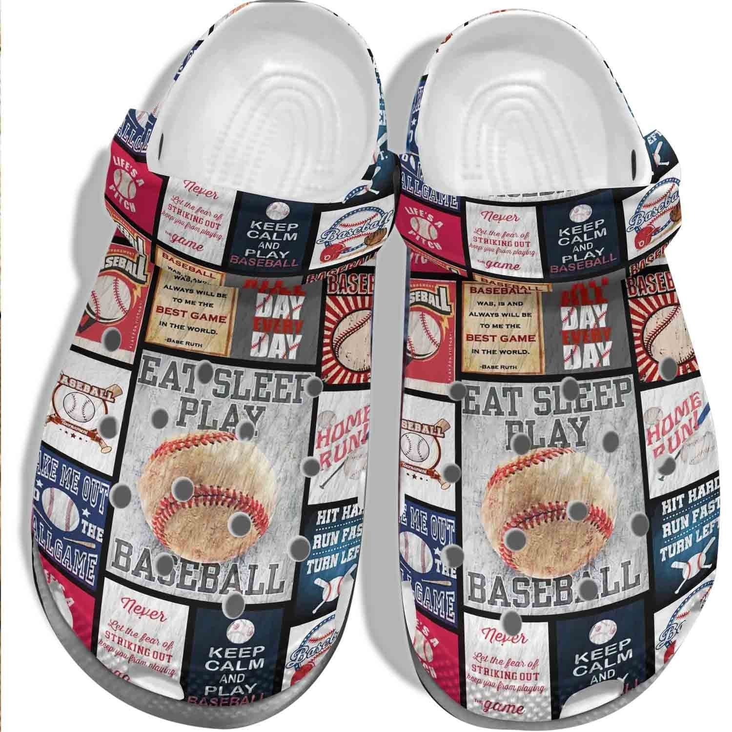 Eat Sleep Play Baseball Crocs Shoes Clogs - Keep Calm And Play Baseball Crocs Shoes Clogs