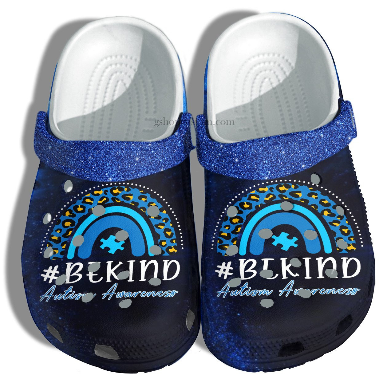 Rainbow Blue Leopard Be Kind Twinkle Crocs Shoes - Wear Autism Blue Shoes Croc Clogs Gift Mother