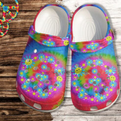 Smile Hippie Daisy Flower Rainbow Croc Shoes- Hippie Peace Beach Shoes Croc Clogs