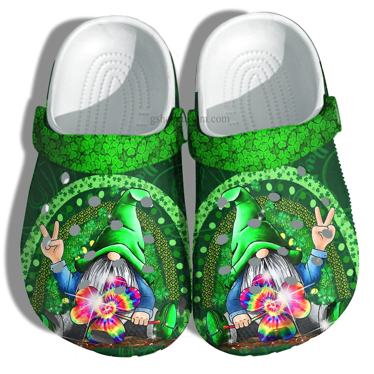 Hippie Gnomie Clover Leaf Green Lucky Crocs Shoes - Clover Lucky Shoes Clogs Gifts For Mother Day