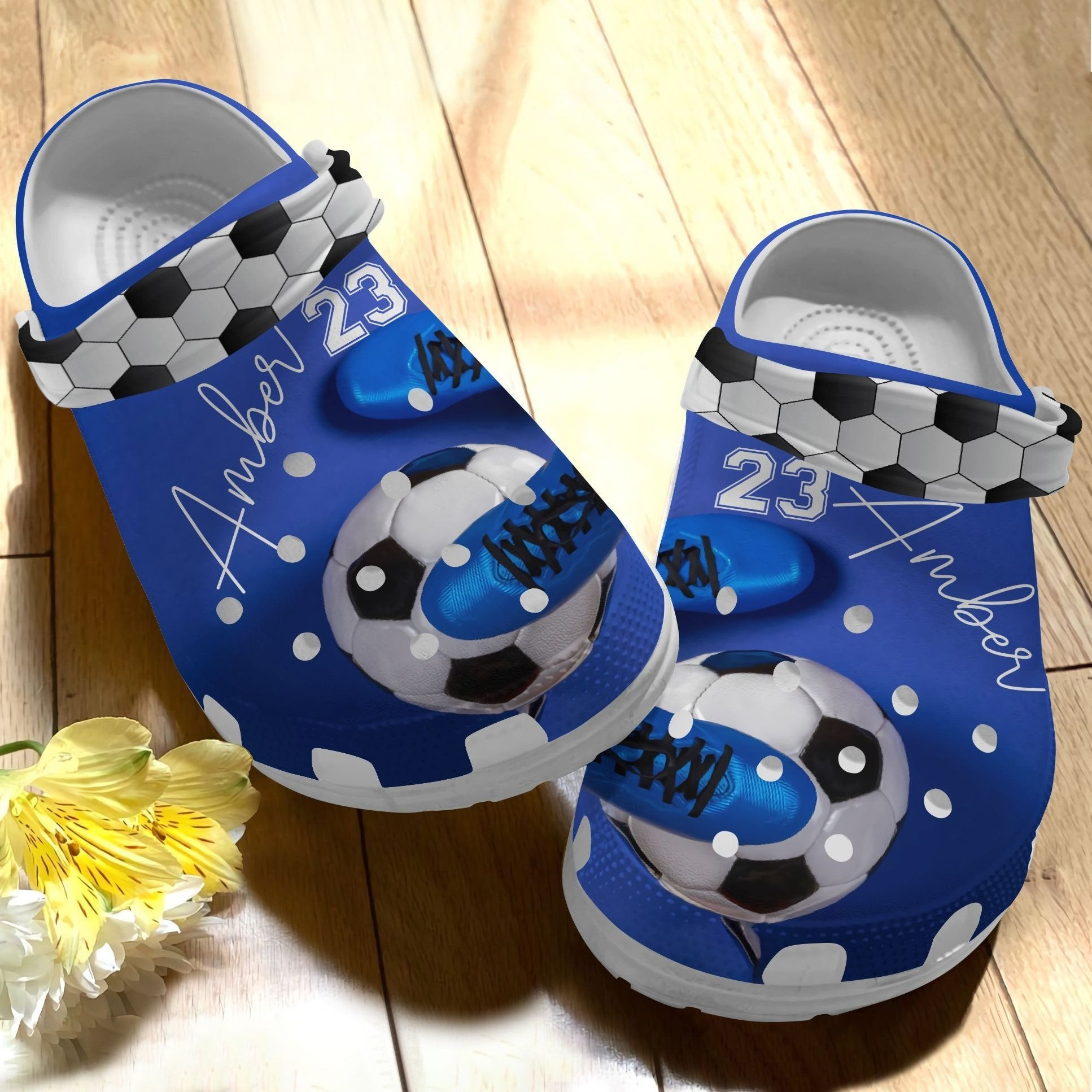 Blue Soccer Beach Shoes - Funny Sport Personalized Crocs Clog Birthday Gift For Men Boy