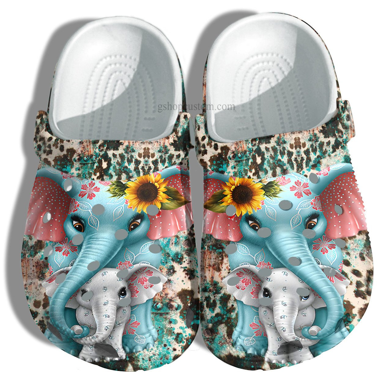 Elephant Mom Boho Leopard Skin Crocs Shoes - Elephant Mom And Baby Elephant Shoes Croc Clogs