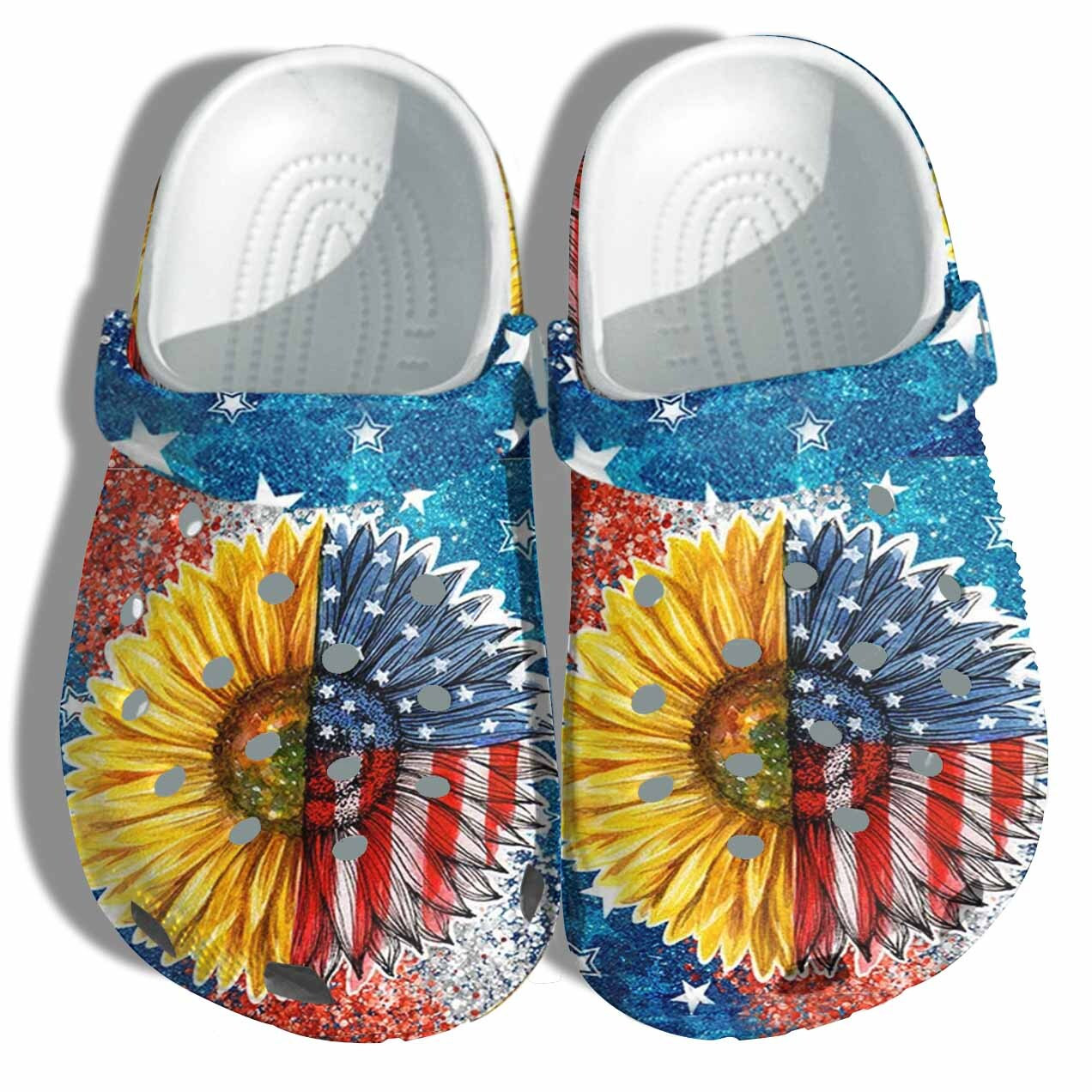 Sunflower America Flag Croc Shoes Gift Women - Sunflower 4Th Of July Twinkle Crocs Shoes Birthday Gift