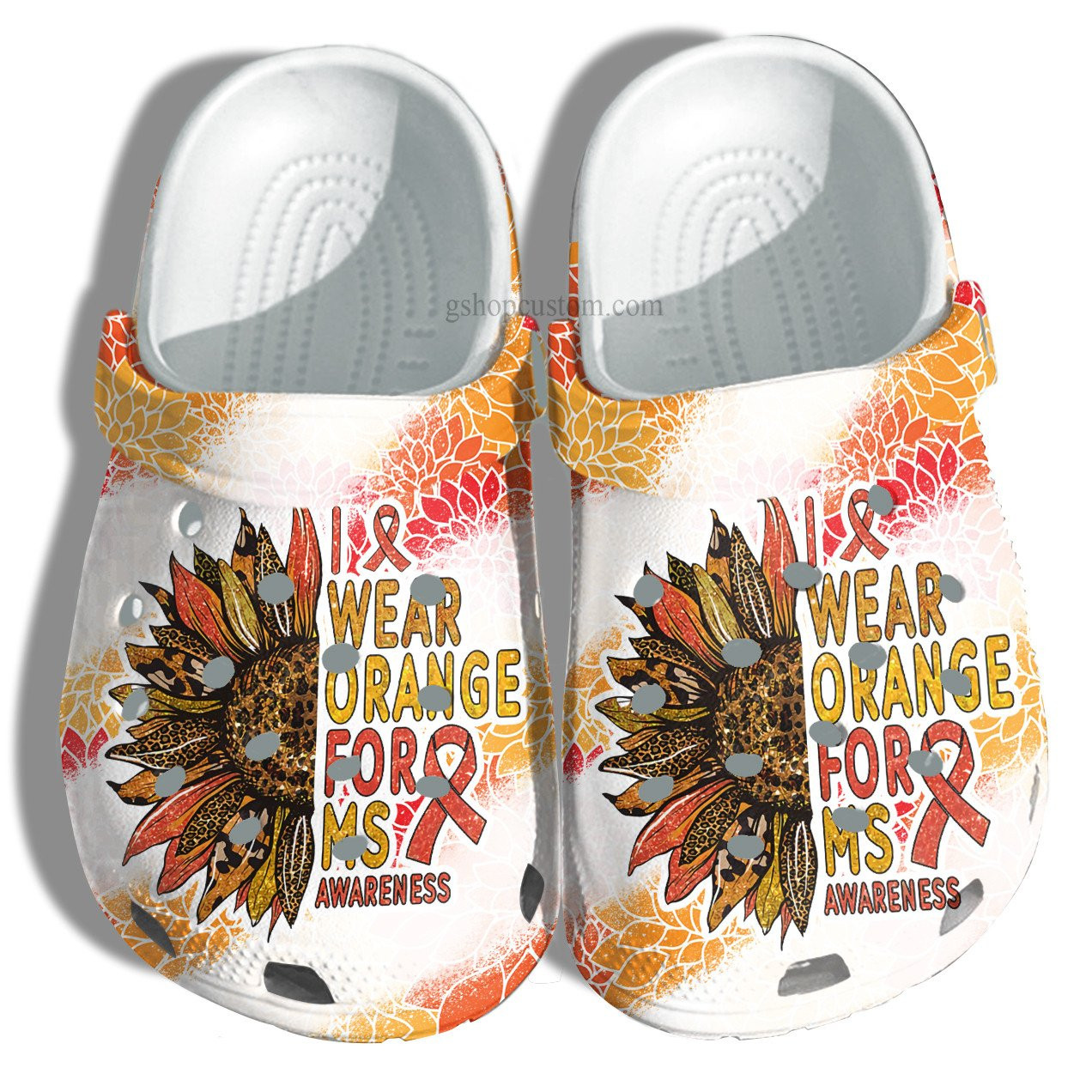 I Wear Orange For Ms Awareness Crocs Shoes - Sunflower Leopard Orange Shoes Croc Clogs Gift Women