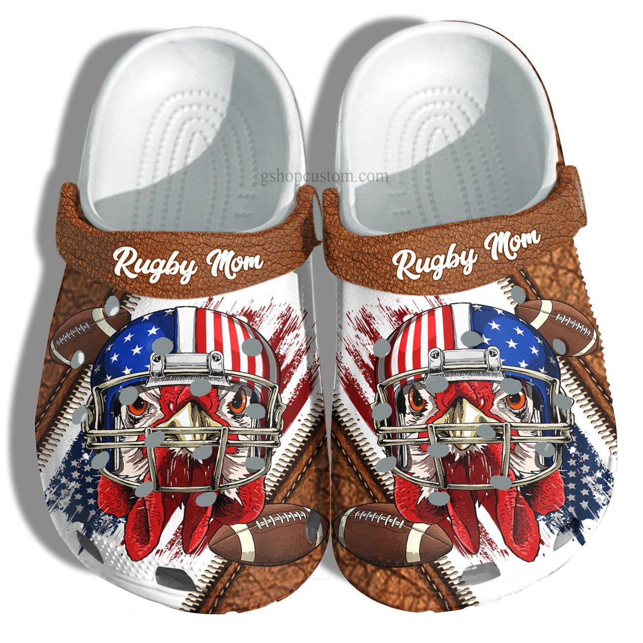 Rugby Chicken America Flag Croc Shoes Gift Men Women- Football Rugby Usa Flag 4Th Of July Crocs Shoes Customize