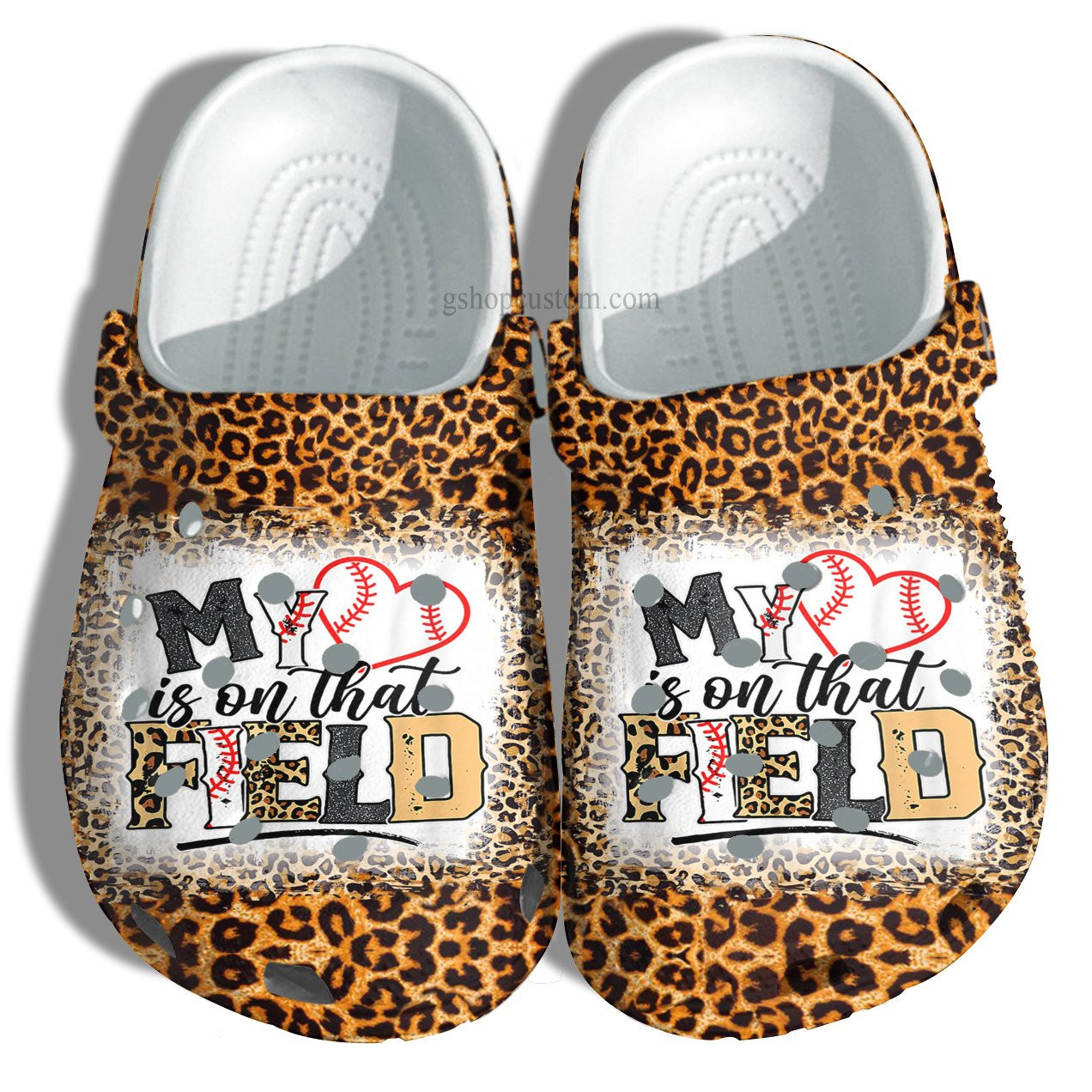 Mother Day Baseball Leopard Crocs Shoes For Girl Mom Grandma - My Heart Is On That Field Shoes Croc Clogs Leopard Skin