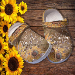 Sunflower Just Breathe Croc Shoes Gift Grandma- Peaceful Just Breathe Shoes Croc Clogs