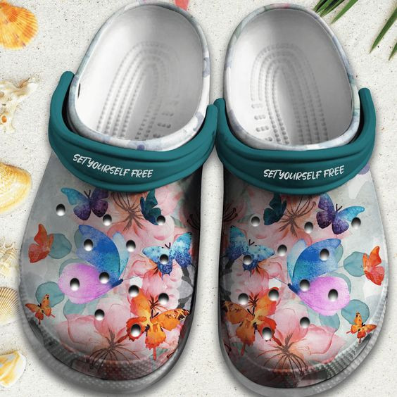 Butterfly With Flowers Crocs Shoes Clogs - Magical World Beach Crocs Shoes Clogs