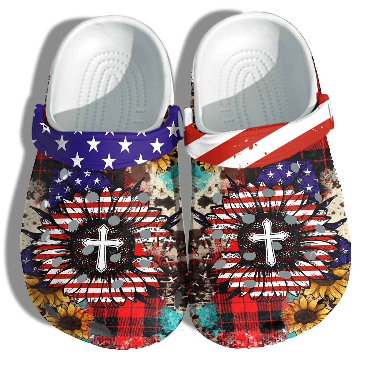 Sunflower Jesus Christian America Flag Shoes Gift Women - Faith Cross 4Th Of July Shoes Birthday Gift