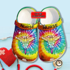 Hippie Nurse Rainbow Color Crocs Shoes Gift Women Girl - Nurse Peace Hippie Shoes Croc Clogs Customize