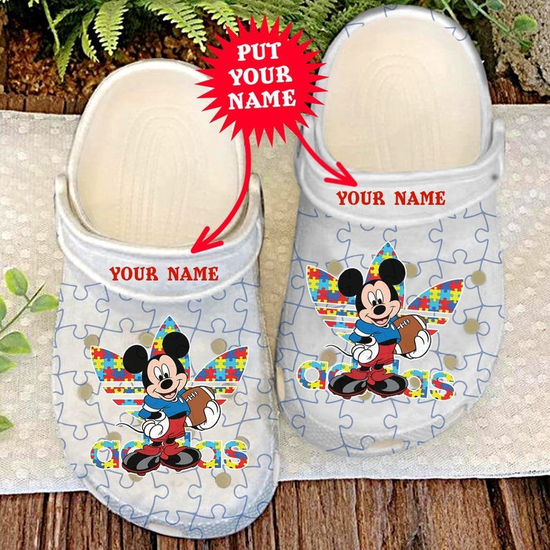 Custom Name Autism Awareness Crocs Mickey Cute Disney Crocband Clog Shoes For Men Women