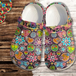 Heart Hippie Peace Flower Sticker Croc Shoes For Women- Hippie Flower World Shoes Croc Clogs