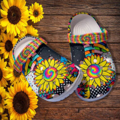 Hippie Only Rainbow Sunflower Croc Shoes Gift Niece- Peace Love Hippie Rainbow Shoes Croc Clogs Gift Birthday