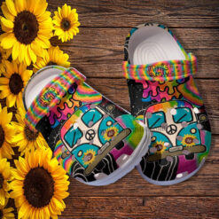 Hippie Only Bus Peace Croc Shoes Gift Aunt- Peace Love Hippie Rainbow Shoes Croc Clogs