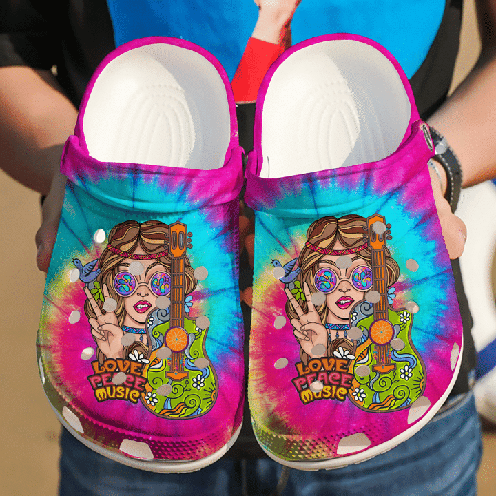 Hippie Love Peace Music Crocs Classic Clogs Shoes