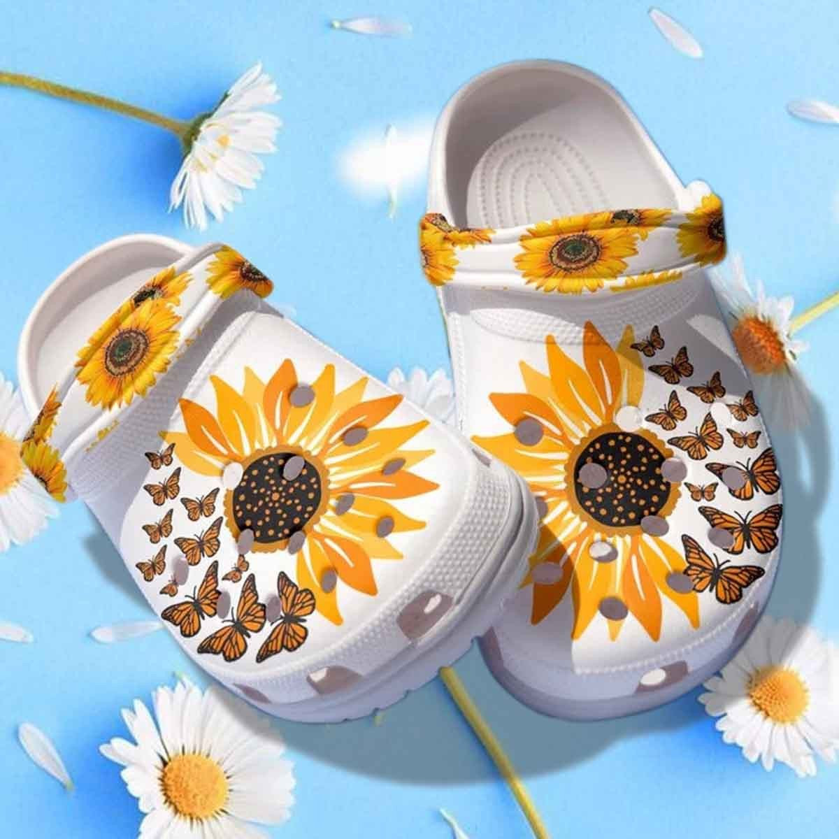 Sunflower Butterfly Shoes Clogs Crocs - Be Kind Shoes Birthday Gift