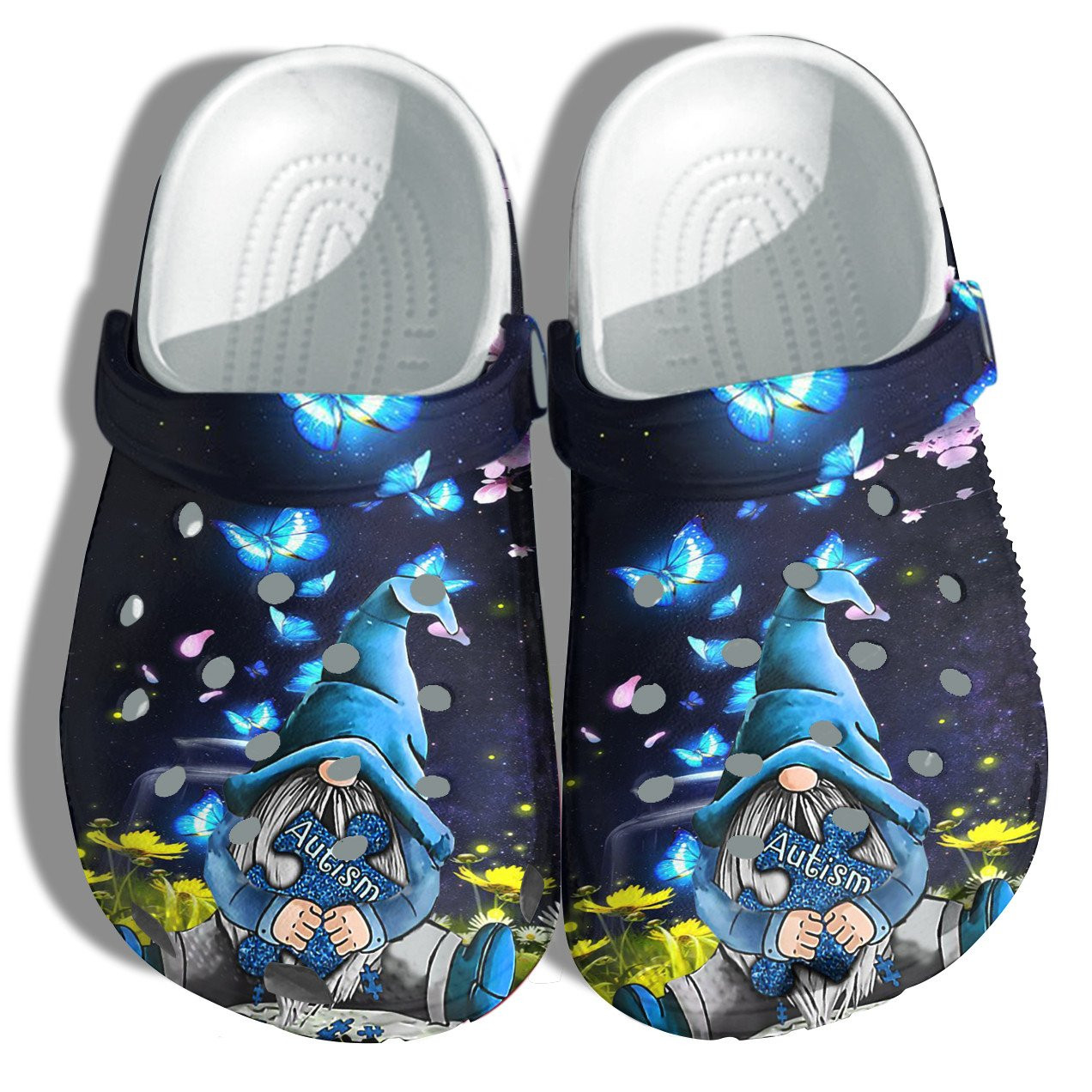 Butterfly Blue Gnomies Hug Autism Puzzel Crocs Shoes - Wear Blue April Autism Shoes Croc Clogs