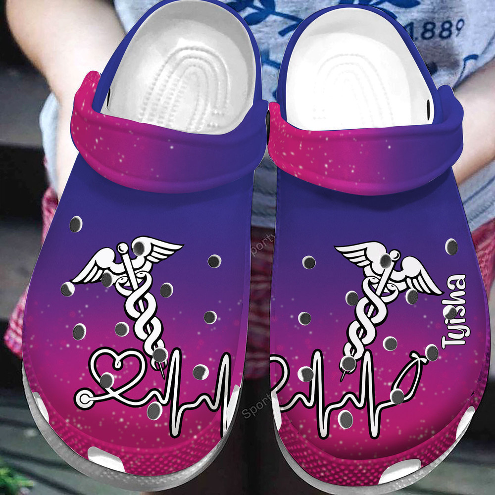 Personalized Nurse Symbol Purple Clog Shoes Dh