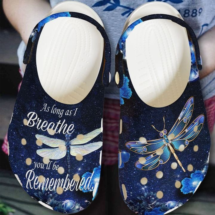 As Long As I Breathe Remember Croc Shoes - Beautiful Dragonfly Clog Gift For Girl