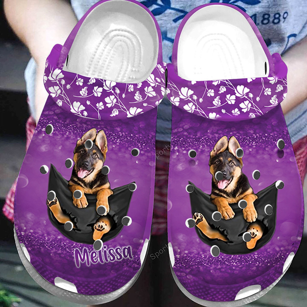 Custom Photo And Name Of Dog Purple Clogs Shoes