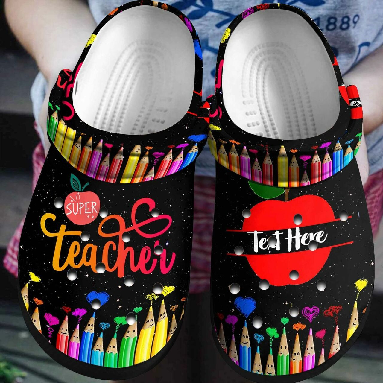 Super Teacher Crayon Pencils Custom Name Crocs Crocband Clog Shoes For Men Women