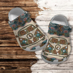 Boho Peace Bus Croc Shoes Gift Grandma- Hippie Bus Boho Vintage Shoes Croc Clogs Mother Day Gift