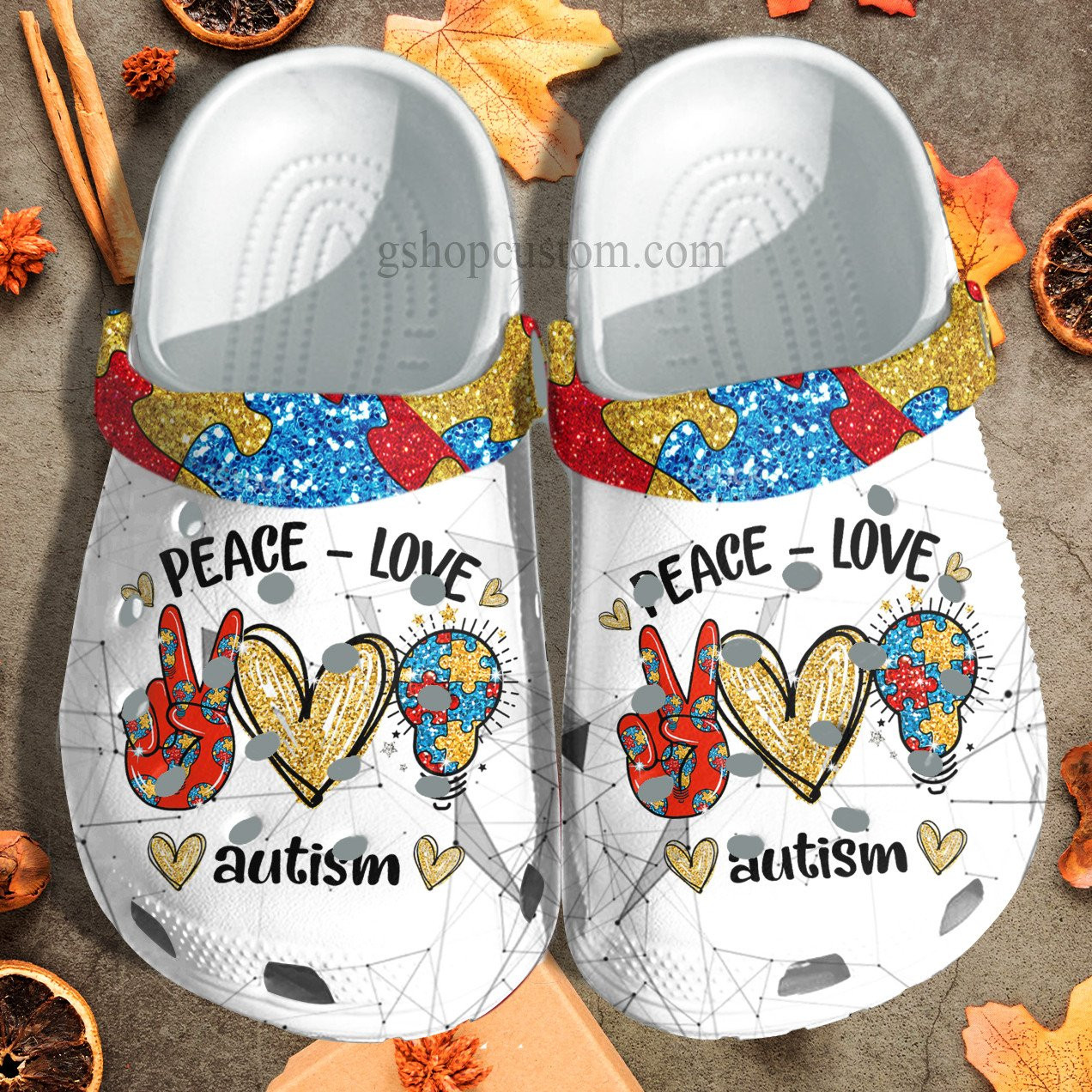 Peace Love Autism Light Puzzel Crocs Shoes - Autism Awareness Be Kind Shoes Croc Clogs Gifts Son Daughter