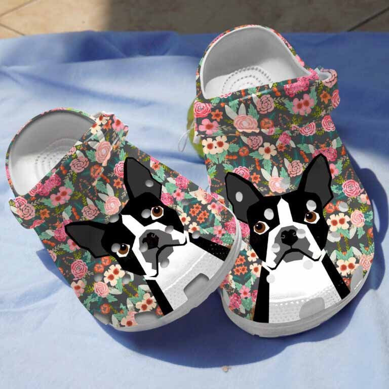 Floral Robot Boston Terriers Dog Clogs Crocs Shoes Birthday Gifts For Girls