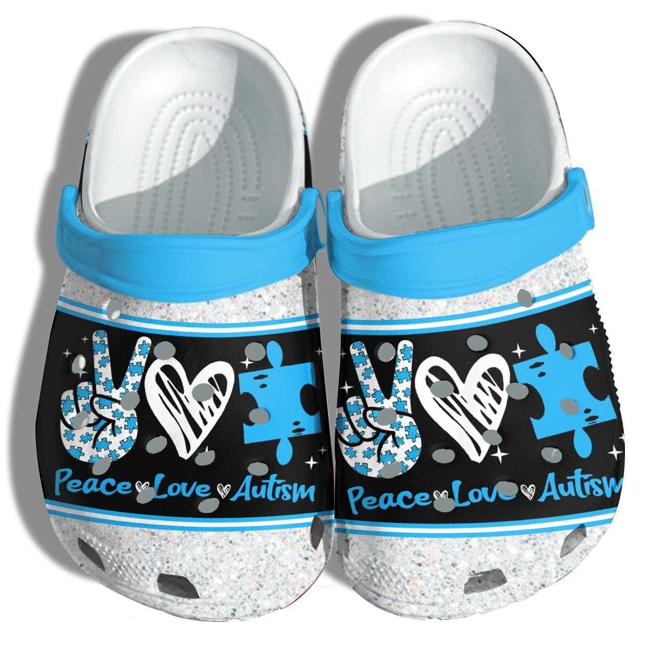 Peace Love Autism Puzzel Crocs Shoes - April Wear Blue Autism Awareness Shoes Croc Clogs Gifts Son Daughter