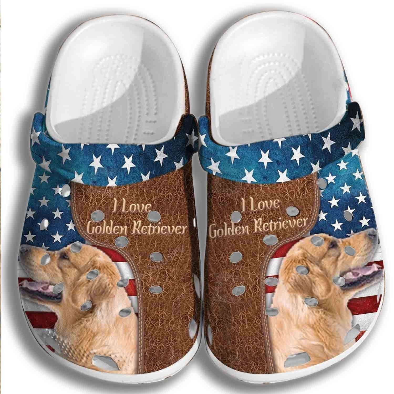 I Love Golden Retriever Dog Usa Flag 4Th Of July Crocs Crocband Clogs