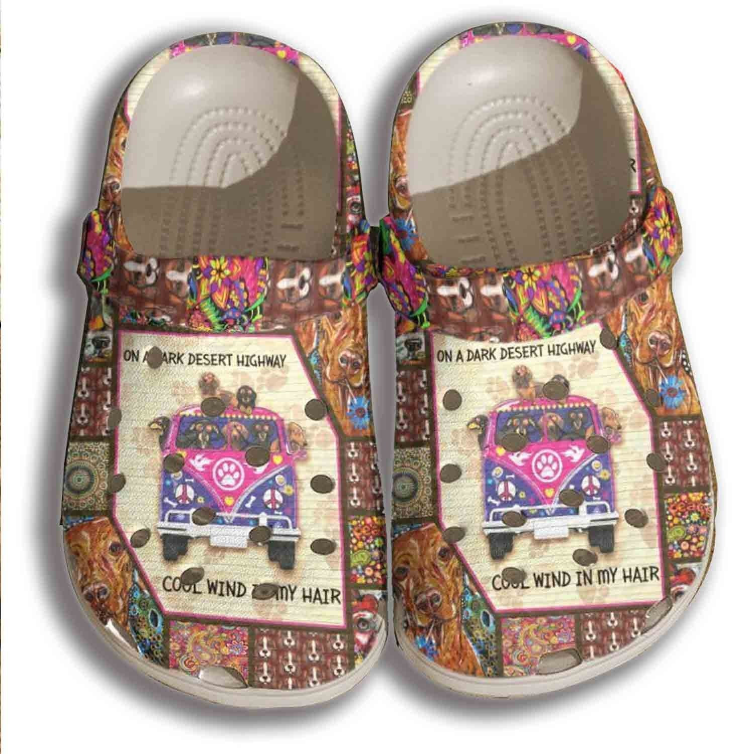 Hippie Dachshund Crocs Shoes - Dog Bus On Highway Clogs Gifts