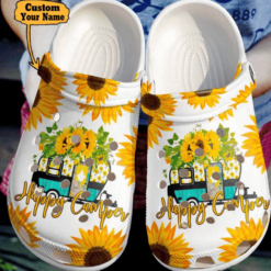 Personalized Happy Campers Sunflower Clog Shoes Dh