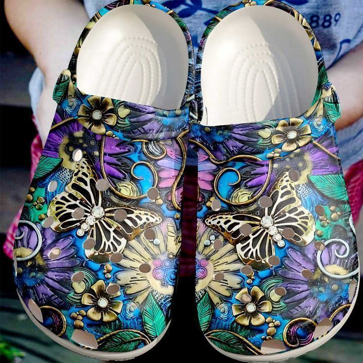 Butterfly Golden Crocs Classic Clogs Shoes