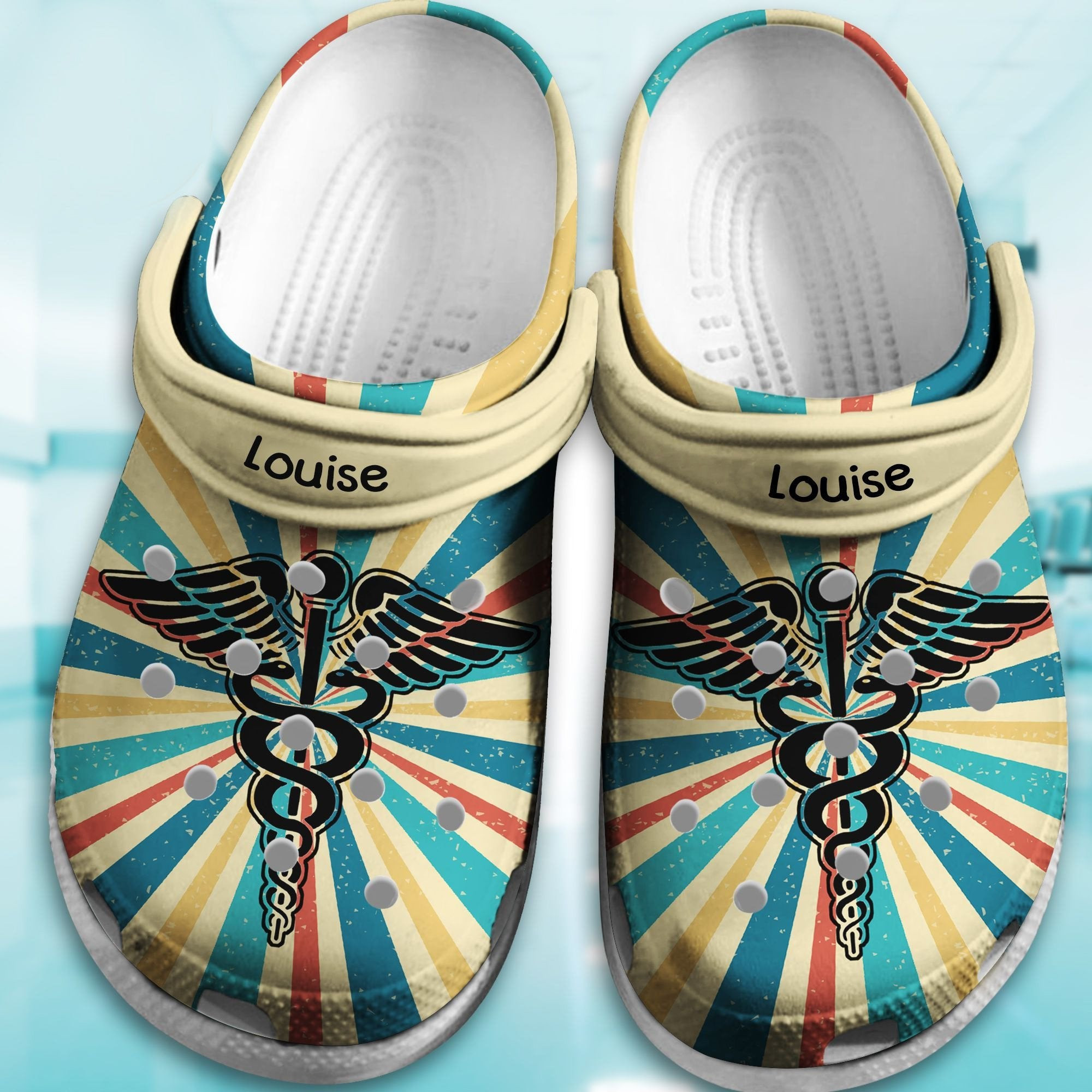 Vintage Retro Nurse Caduceus Personalized Shoes Crocs Clogs Gift For Men Women