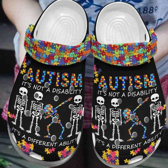 Autism Awareness Day Skeleton Dabbing Autism Puzzle Pieces Crocs Crocband Clog Shoes