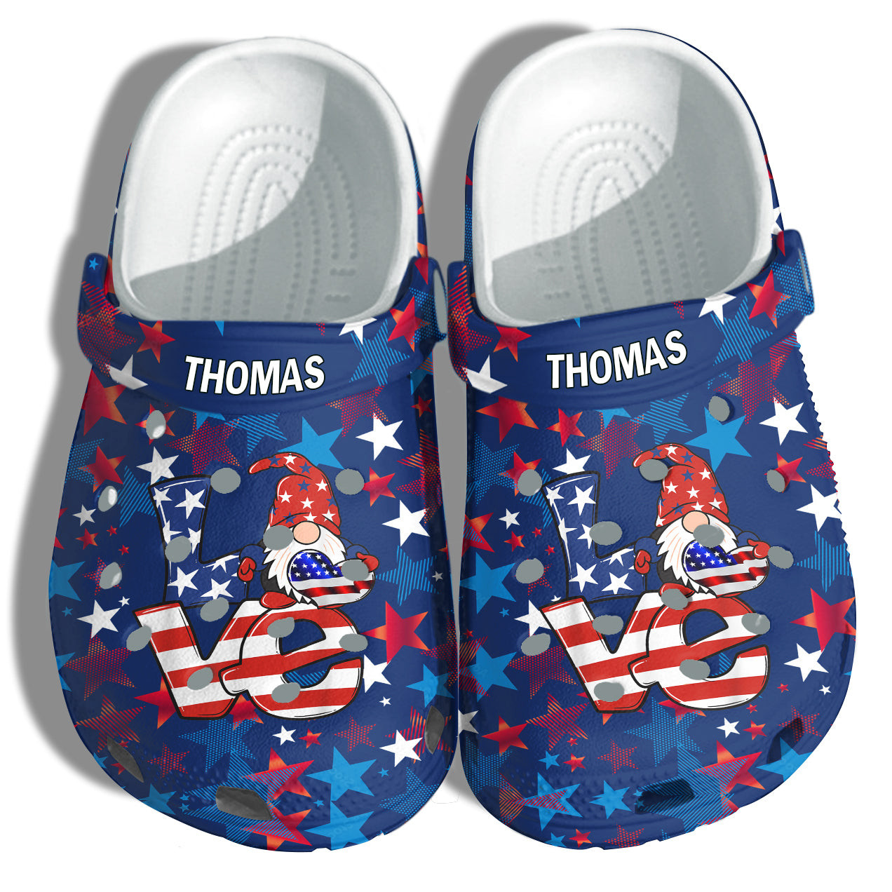 Gnomes Love Sign 4Th Of July Personalized Name Shoes Gift Women - Heart Star Stickers America Flag Shoes Birthday Gift