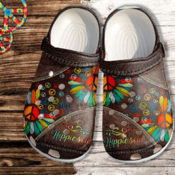Hippie Soul Peace Daisy Leather Croc Shoes- Daisy Rainbow Peace Love Shoes Croc Clogs Gift Birthday Girl
