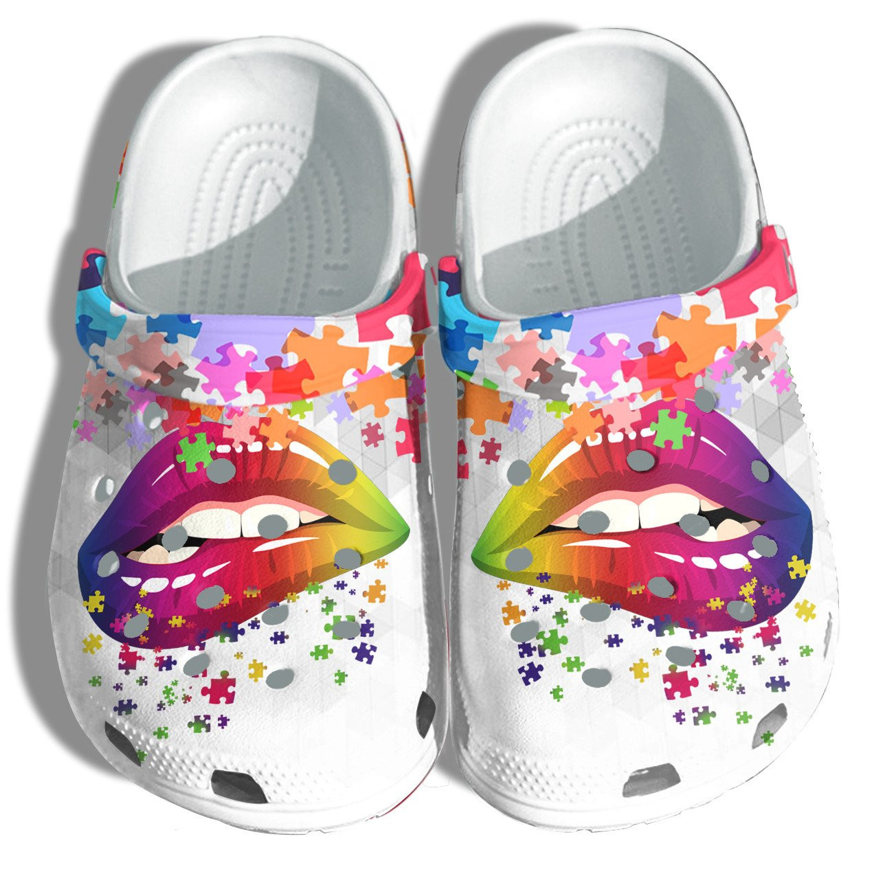 Rainbow Lip Autism Awareness Puzzle Crocs Shoes Clogs - Be Kind Lgbt Crocs Shoes Clogs Daughter Women