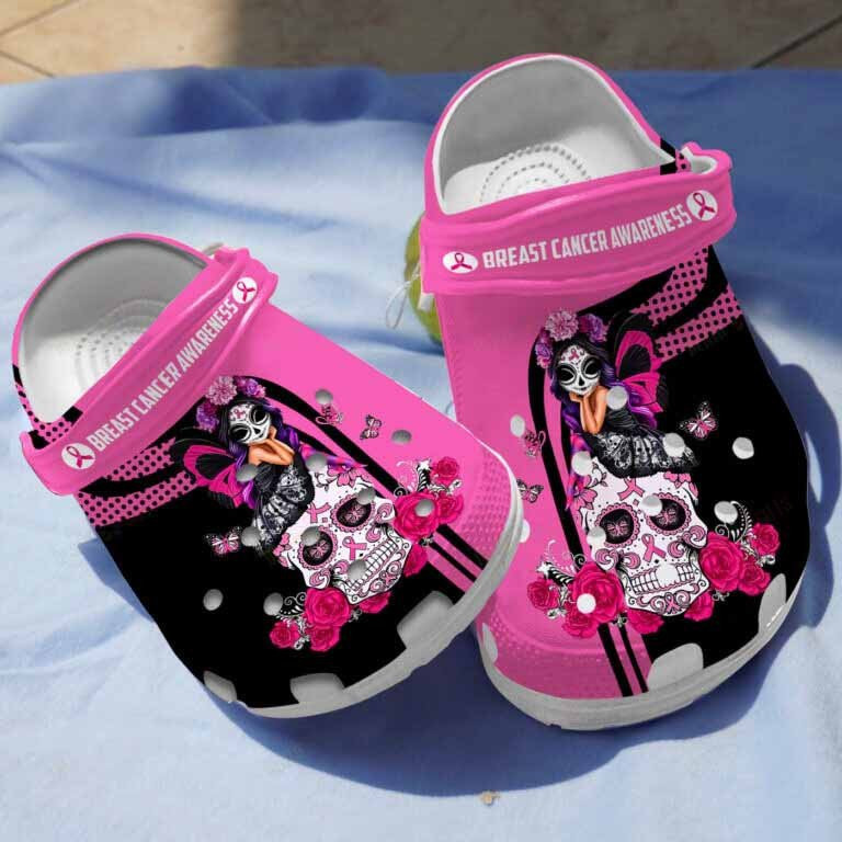 Butterfly Girl Breast Cancer Awareness Clogs Crocs Shoes Gifts For Women Girl
