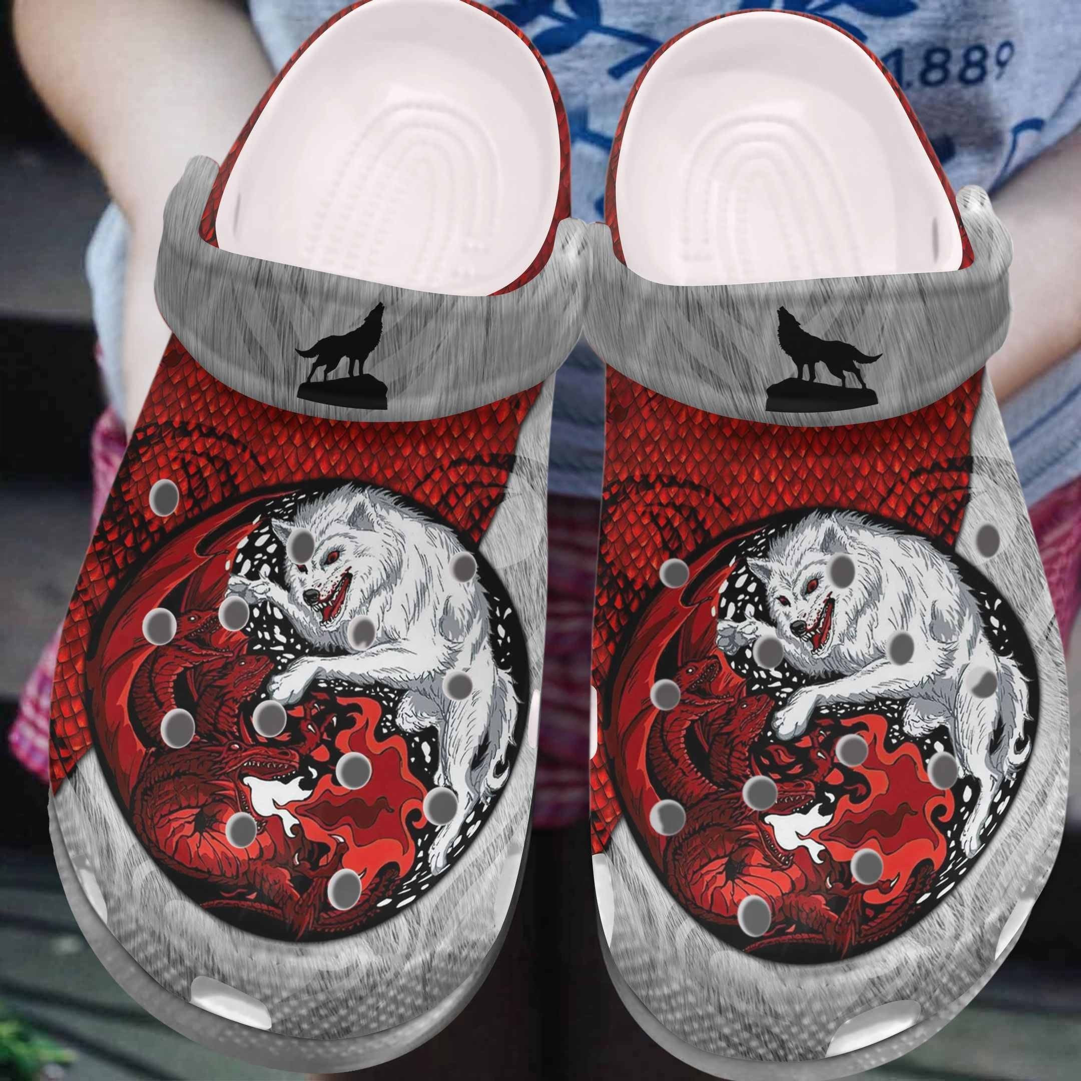 Fire Dragon And Diamond Wolf Shoes Crocbland Clog Gifts For Brother