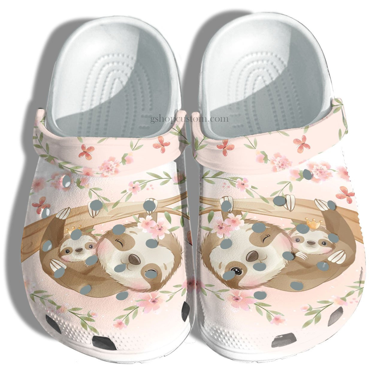 Sloth Mom Flower Cute Crocs Shoes - Sloth Kid Mom Beach Shoes Croc Clogs