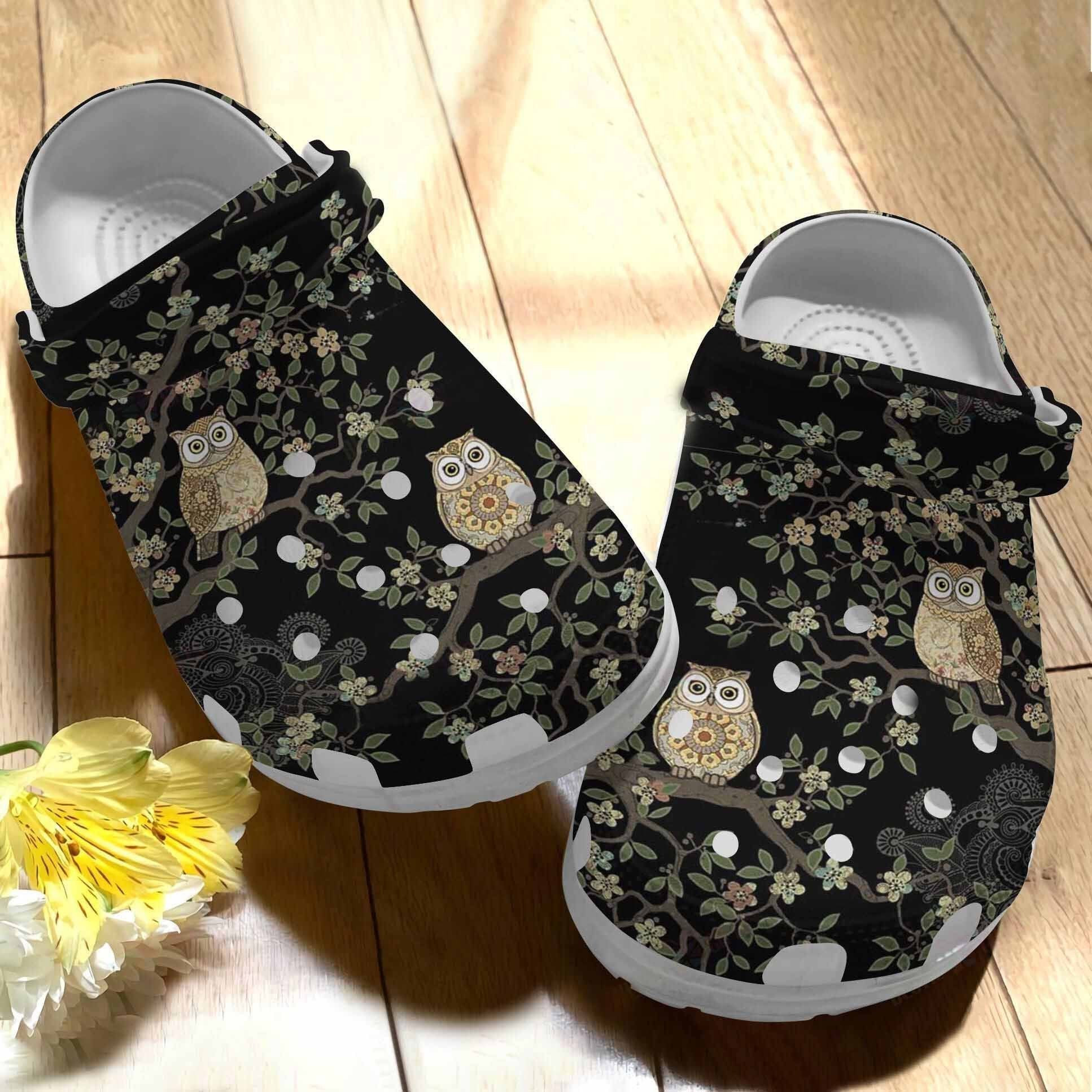 Tree And Owl Pattern Clogs Crocs Shoes Birthday Thanksgiving Christmas Gifts For Men Women