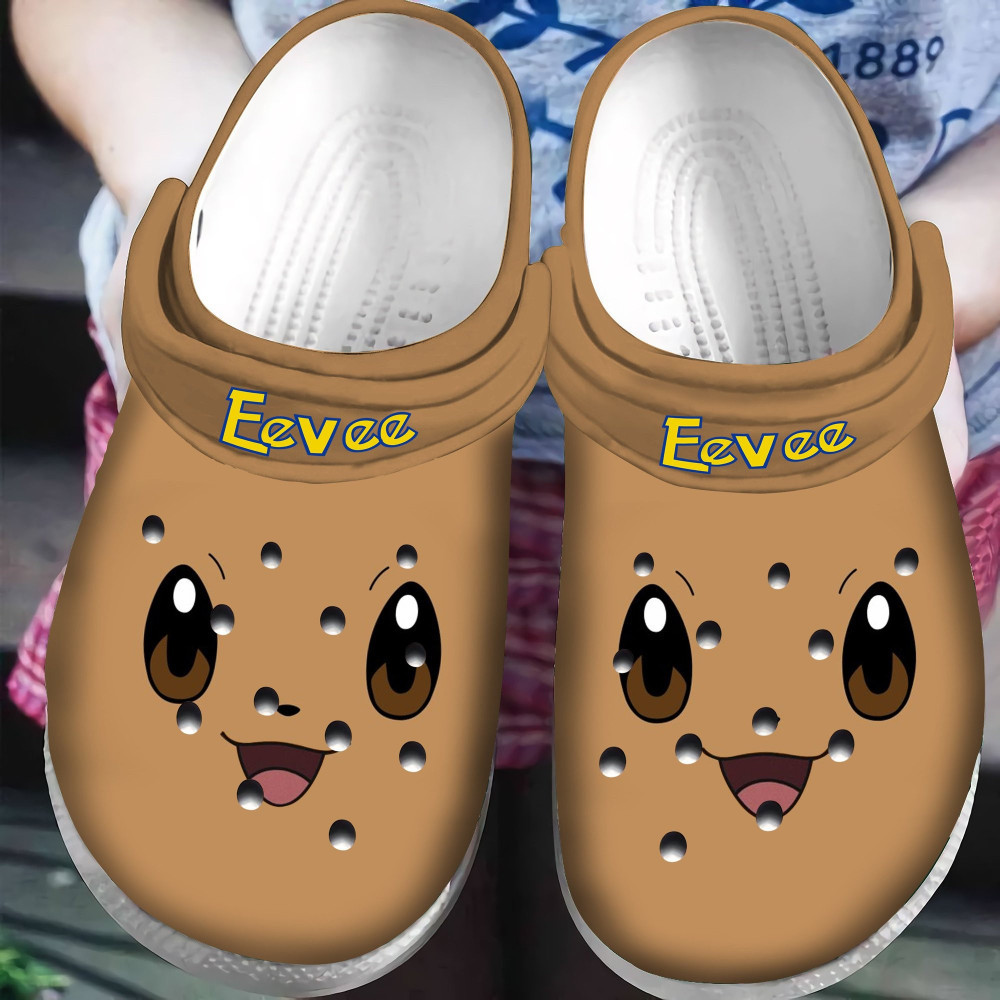 Eevee Pokemon So Cute Brown Clogs Shoes