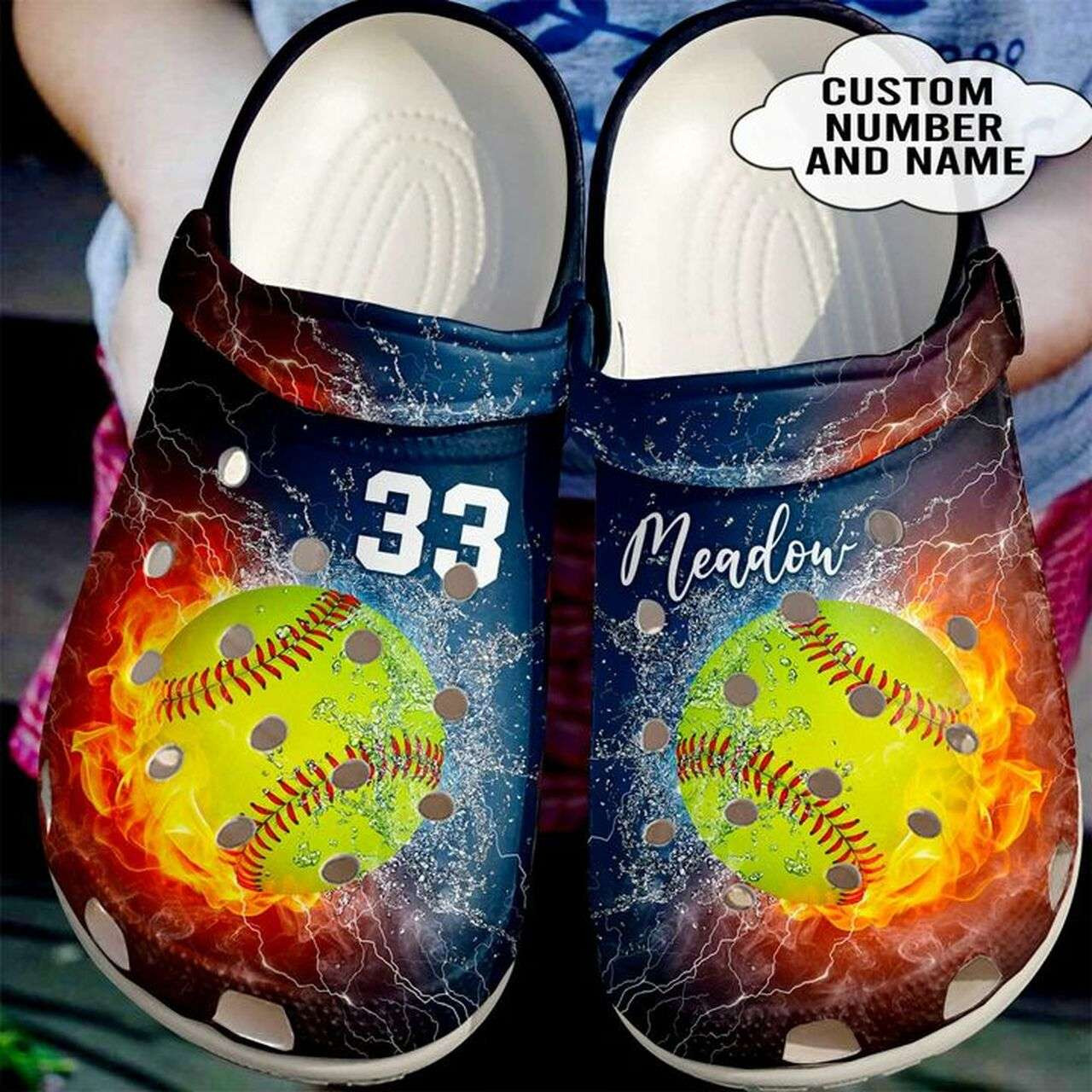 Personalized Fire And Water Softball Crocs Crocband Clogs