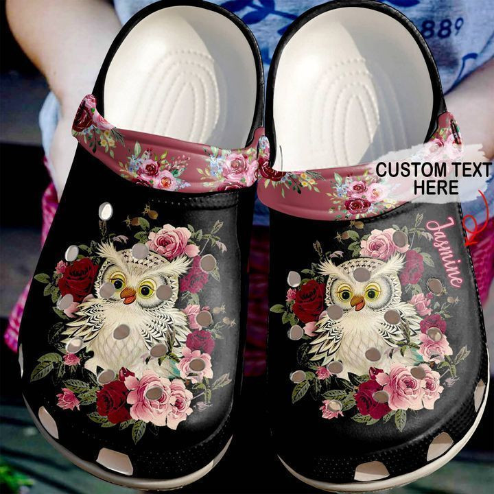 Owl Personalized Red Floral Crocs Classic Clogs Shoes