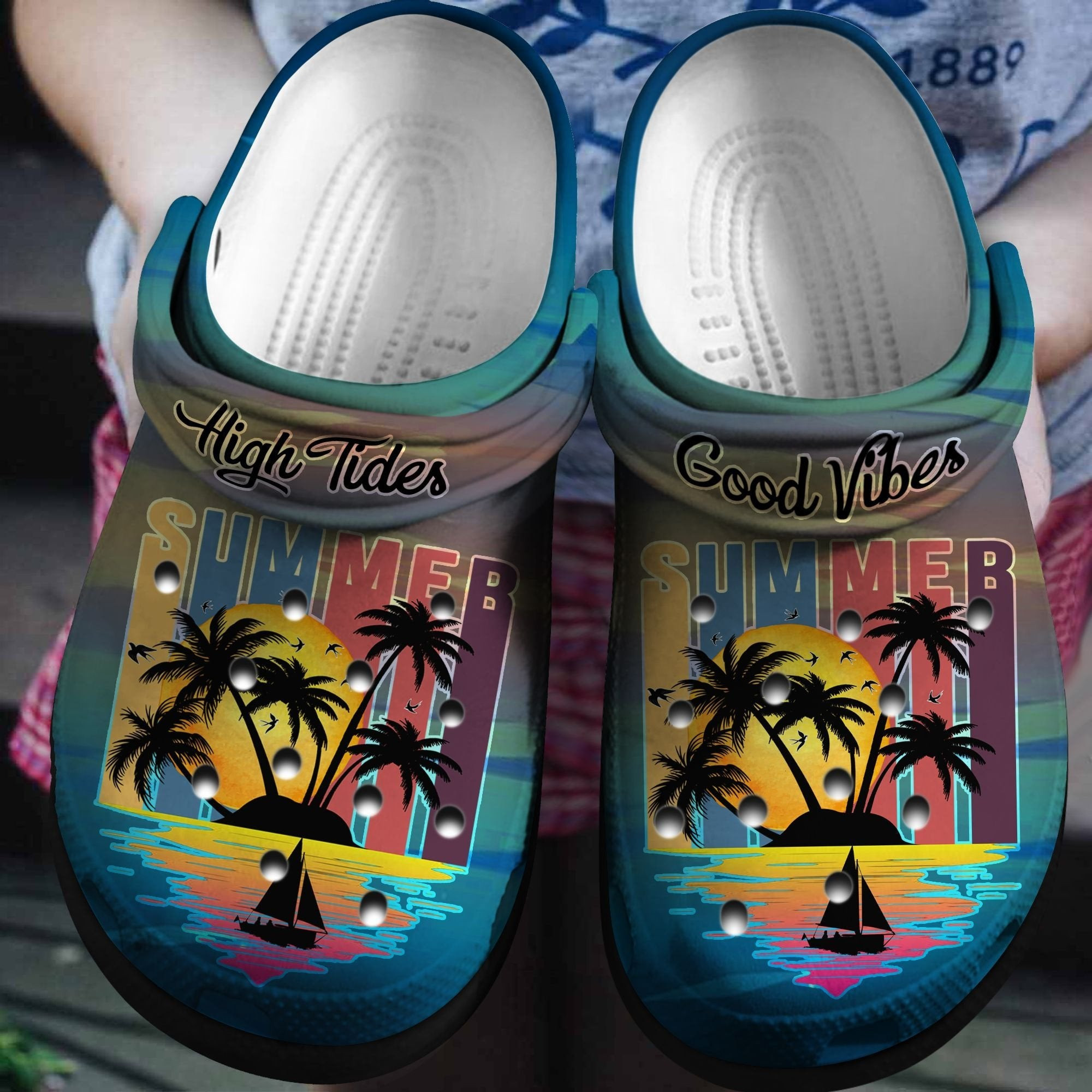 Summer Vibes With Palm Shoes Crocs Clogs Holiday Gift For Men Women