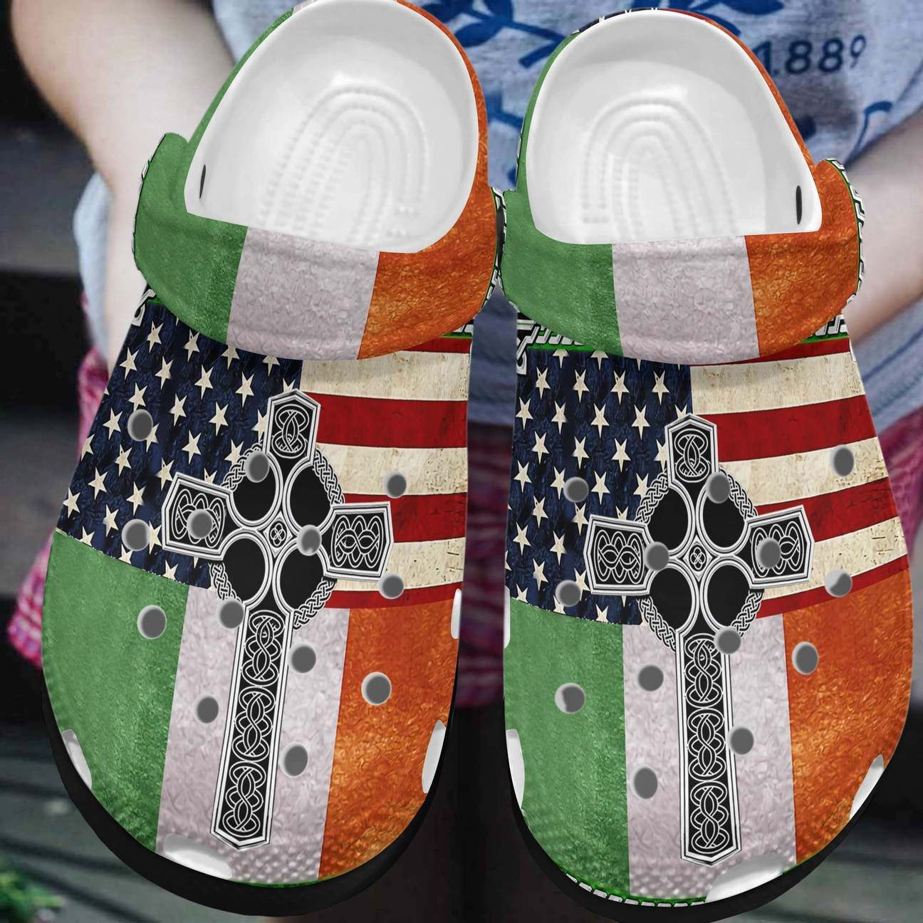St Patricks Day American Flag Christian Cross Irish Crocband Crocs Shoes