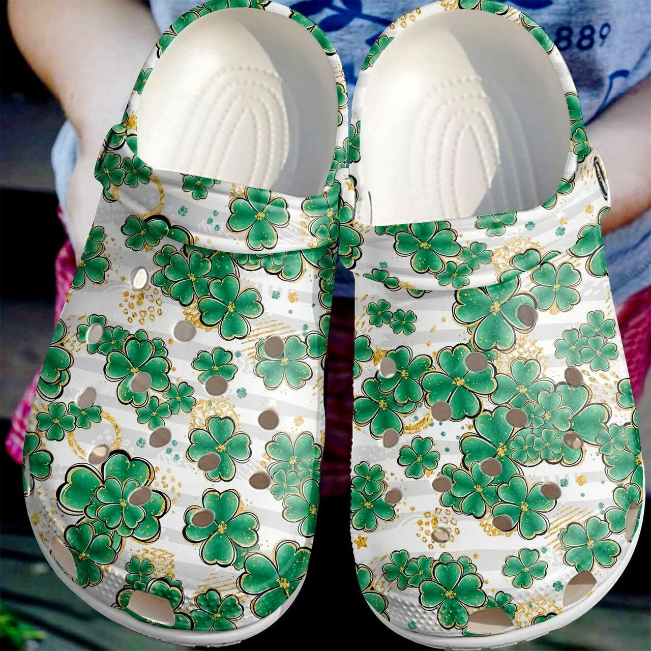St Patricks Day Irish Gold Shamrocks Pattern Crocband Crocs Shoes