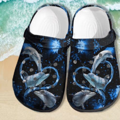 Dolphin Ocean Heart Dark Blue Crocs Shoes Gift Birthday Grandma- Ocean Girl Lover Clogs Gift Women