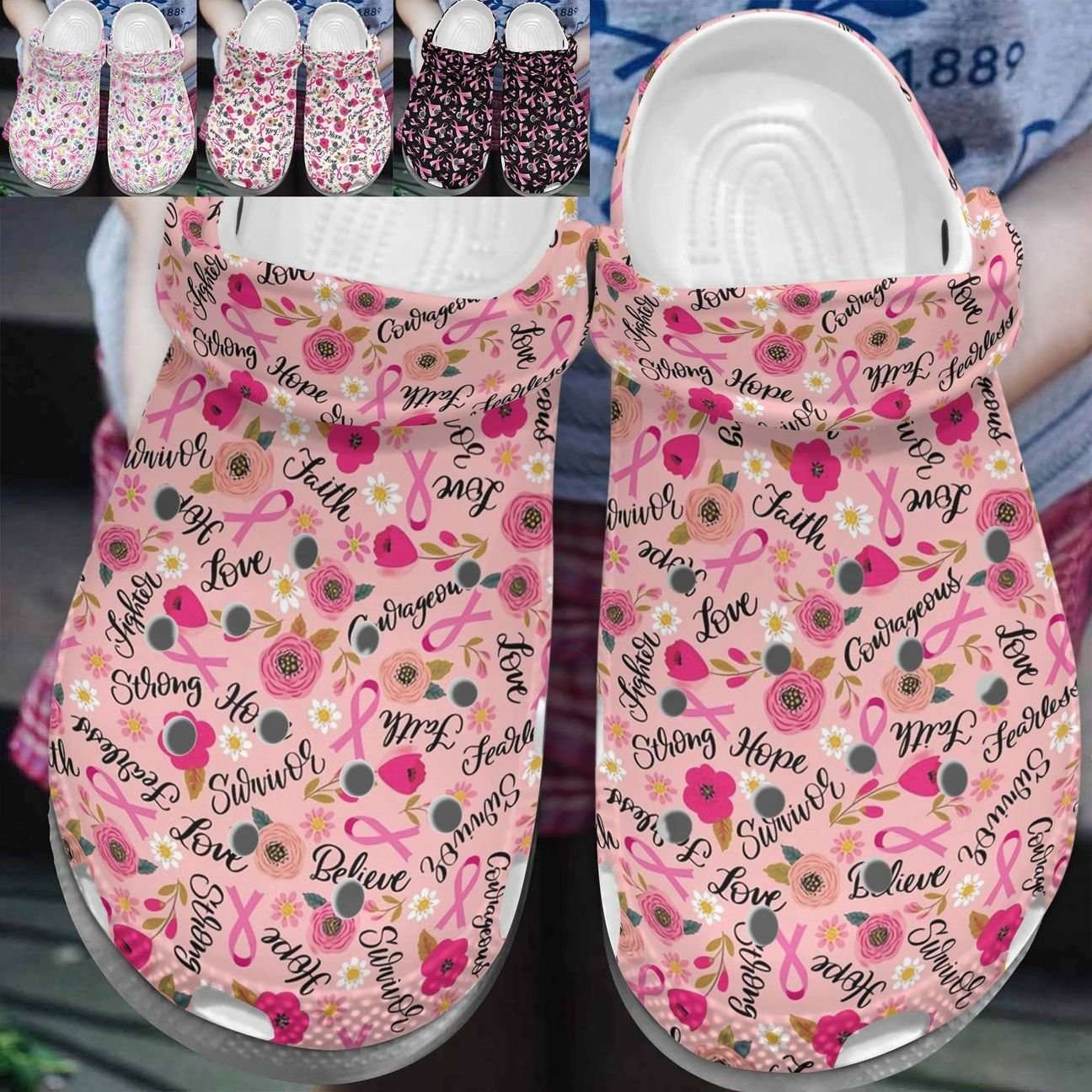 Breast Cancer Awareness Warrior Crocs Crocband Clog Shoes